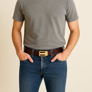 Geoffrey Beene SZ 38 Reversible Belt Black/Mahogany Gold Buckle Made In Italy